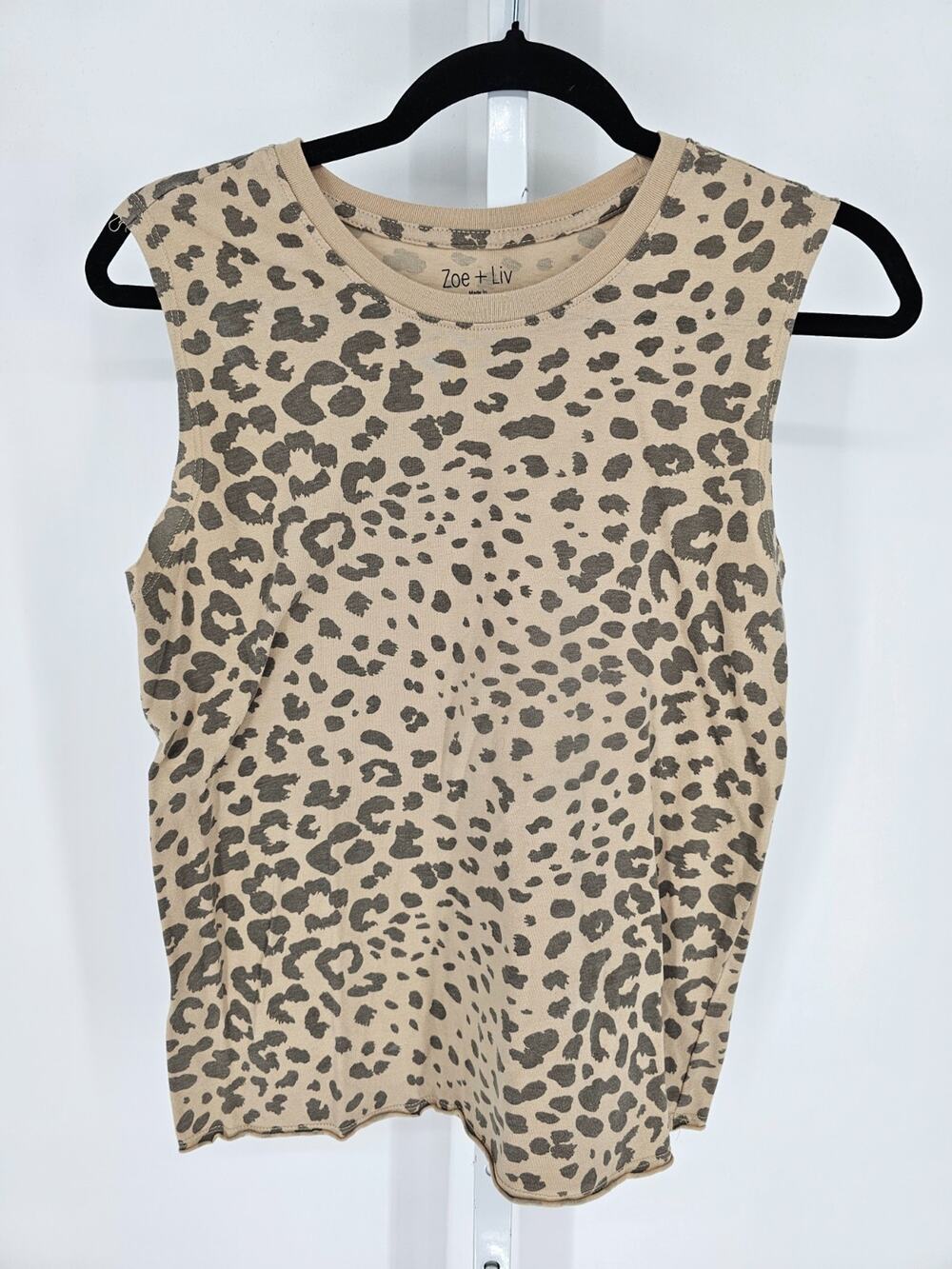 Zoe + Liv Womens Sz S Tank Top Beige Gray Animal Print Sleeveless Top